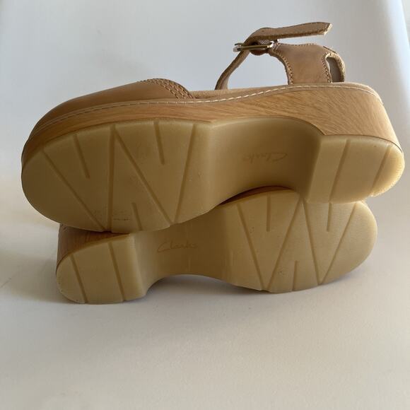 Clarks Women's Paizlee Bay Clog Style Block Heel Platform Sandals Tan Size 6 - Picture 2 of 12